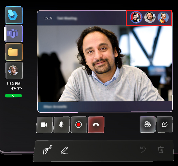Screenshot della finestra della riunione con gli avatar evidenziati.