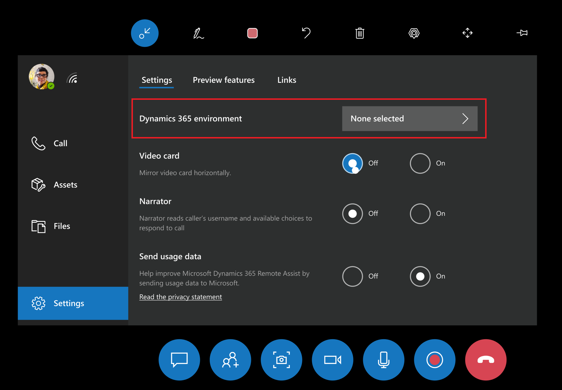 Impostazioni di Remote Assist in HoloLens.