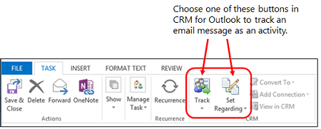 Pulsanti di registrazione nella barra multifunzione di Dynamics 365 for Outlook.