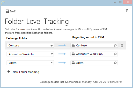 Finestra di dialogo Regole di registrazione cartella nelle app Dynamics 365.