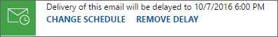 Screenshot del controllo Invia successivamente per un'e-mail pianificata in Dynamics 365 Sales.