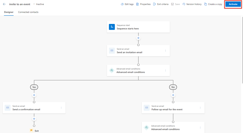 Screenshot della selezione dell'opzione Attiva nella sequenza