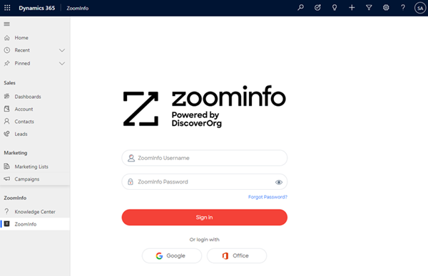 Pagina di accesso ZoonInfo