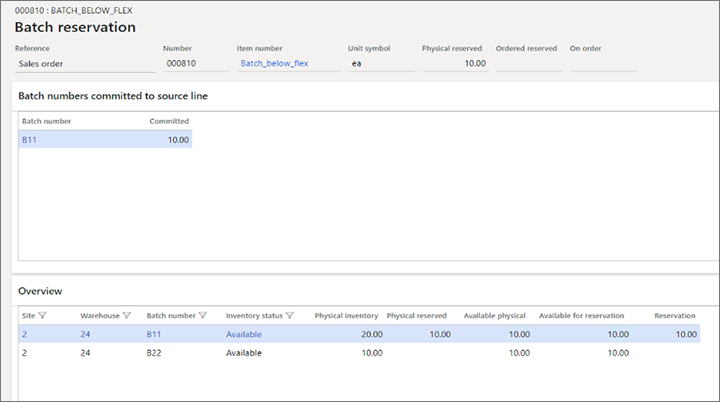 Impegnare un numero di batch specifico in una riga ordine cliente nella pagina Prenotazione batch.