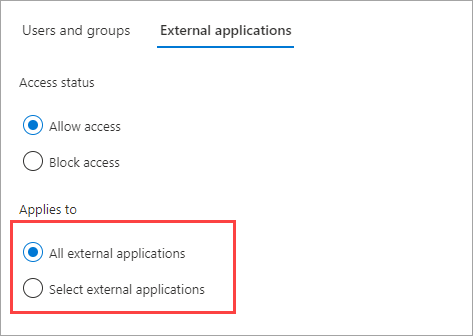 Screenshot che mostra le destinazioni dell'applicazione per la connessione diretta b2b in uscita