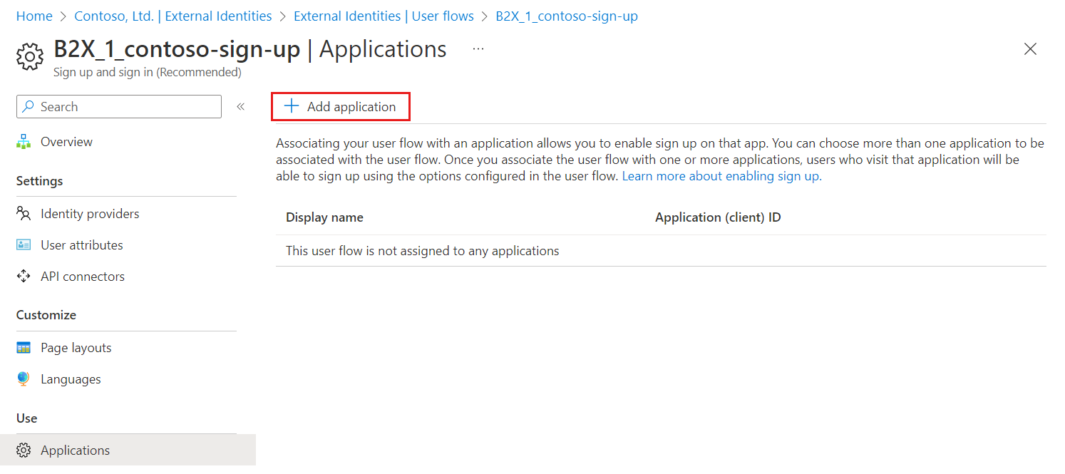 Screenshot dell'aggiunta di un'applicazione al flusso utente.