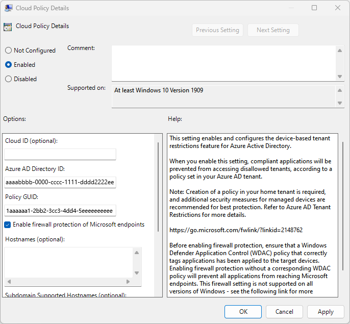 Screenshot che mostra l'abilitazione dei criteri firewall.