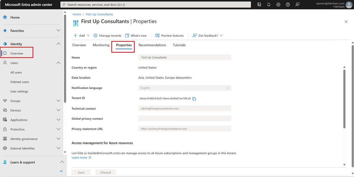 Panoramica di Microsoft Entra ID - Identity Properties