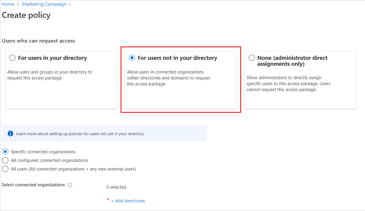 Pacchetto di accesso - Richieste - Per gli utenti che non si trovano nella directory