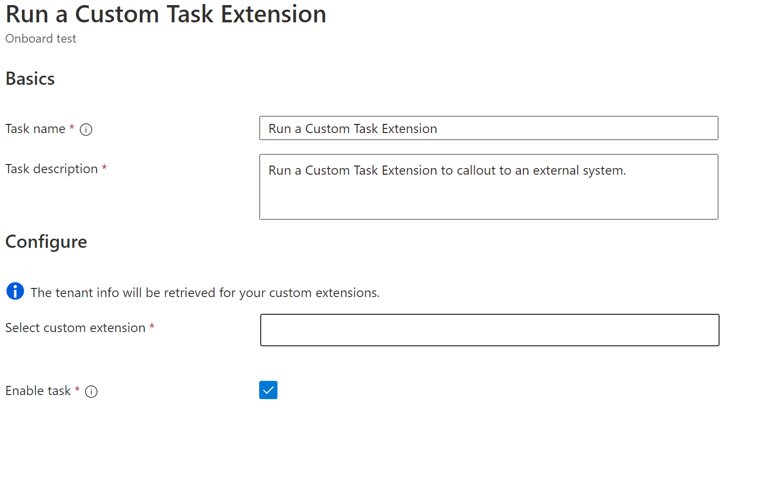 Screenshot dell'attività Flussi di lavoro: attività di estensione personalizzata.