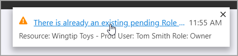 Screenshot di una notifica che spiega che è già presente un'estensione dell'assegnazione di ruolo in sospeso.