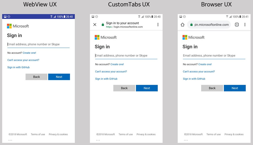 Esempi di account di accesso MSAL