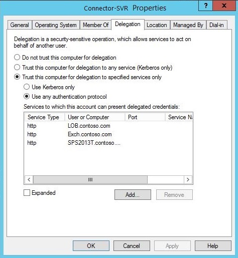 Schermata della finestra delle proprietà per Connector-SVR