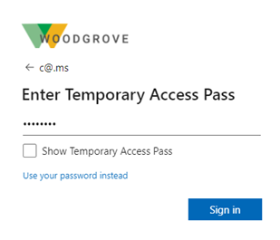 Screenshot di come immettere un pass di accesso temporaneo.