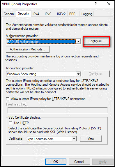 Configurare il provider di autenticazione RADIUS