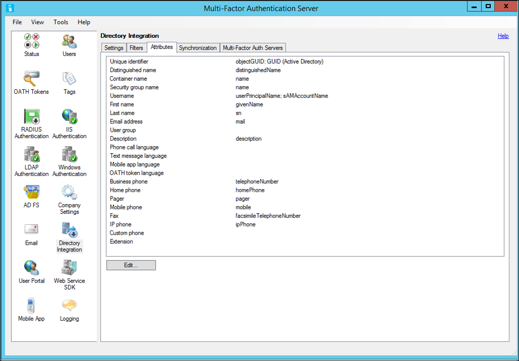 Personalizzare gli attributi di integrazione della directory nel server MFA