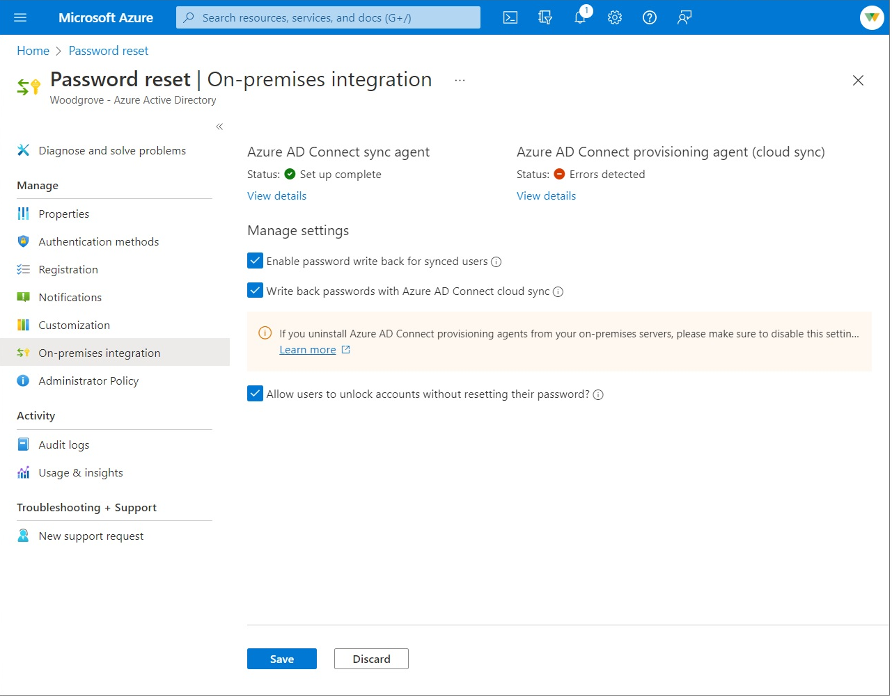 Abilitare la reimpostazione della password self-service di Microsoft Entra per il writeback delle password