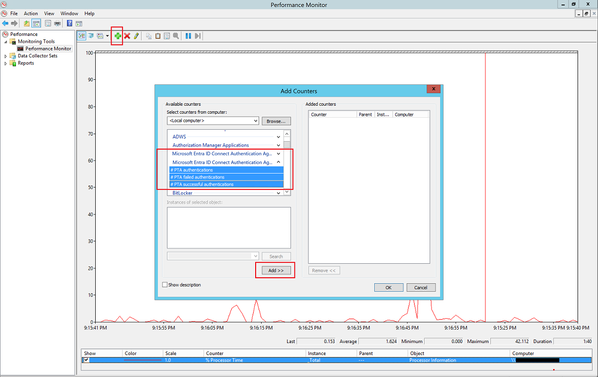 Contatori di Performance Monitor per l'autenticazione pass-through