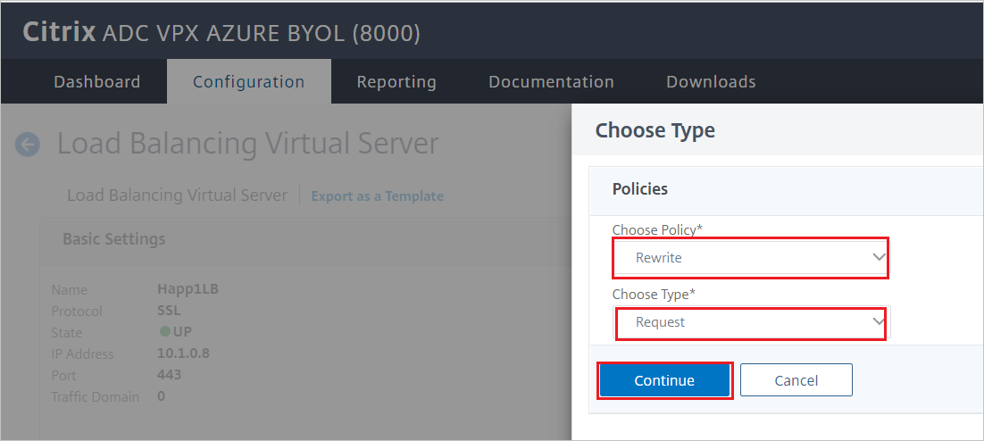 Configurazione di Citrix ADC - Finestra di dialogo Criteri