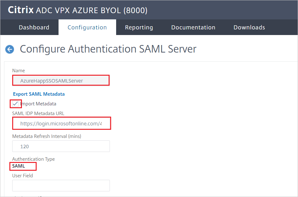 Configurazione di Citrix ADC - Riquadro Configura Server di Autenticazione SAML