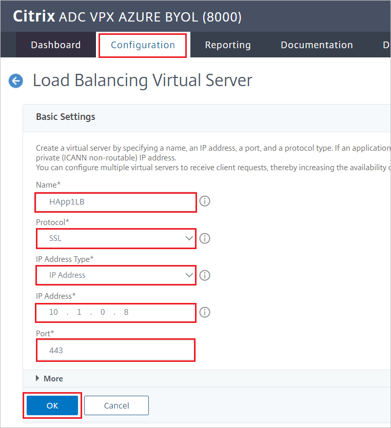 Configurazione di Citrix ADC - Riquadro Impostazioni di base