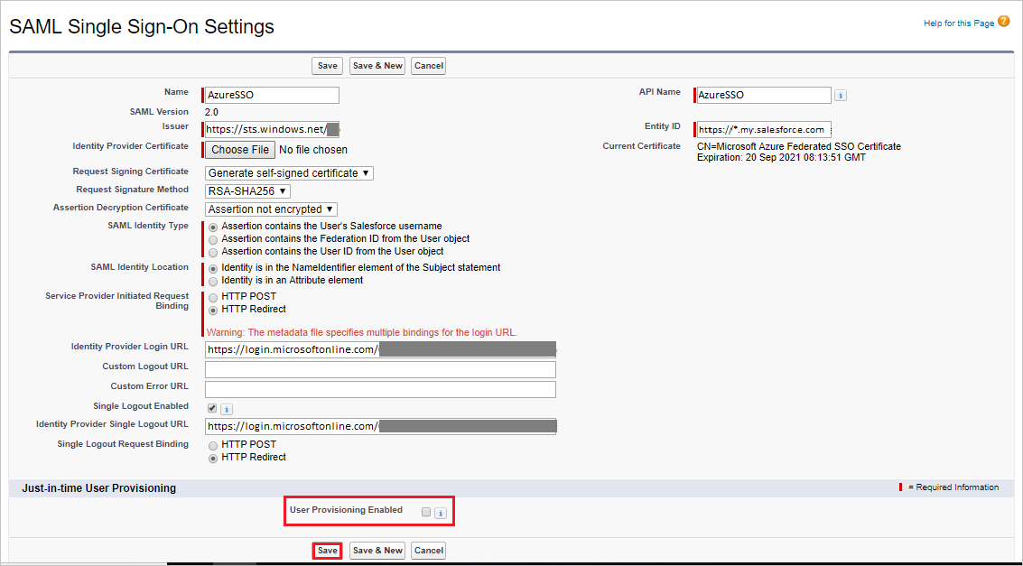 Configurare l'accesso Single Sign-On - User Provisioning Enabled