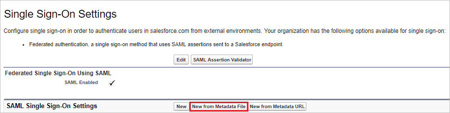 Configurare l'accesso Single Sign-On - New from Metadata File