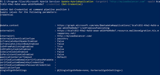 Output del comando Update-HybridConfiguration.