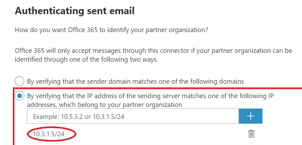 Screenshot che mostra la schermata in cui i messaggi di posta elettronica dell'organizzazione partner sono identificati dall'indirizzo IP del mittente.