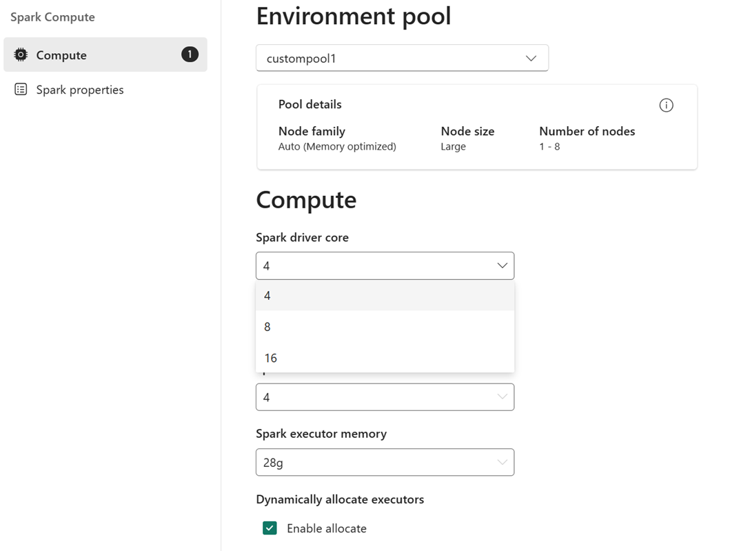 Screenshot che mostra dove selezionare il numero di core nella sezione Calcolo dell'ambiente.