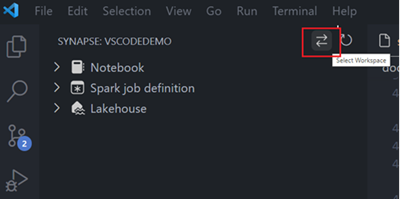 Screenshot di Visual Studio Code Explorer che mostra dove trovare l'opzione Seleziona area di lavoro.