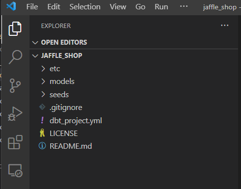 Screenshot di Visual Studio Code, che mostra il progetto aperto.