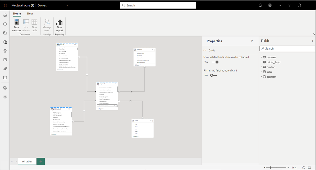 Screenshot che mostra la modellazione Web in Power BI.