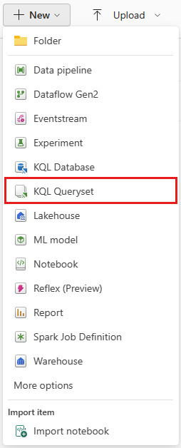 Screenshot dell'aggiunta di un nuovo set di query KQL dalla home page dell'area di lavoro.