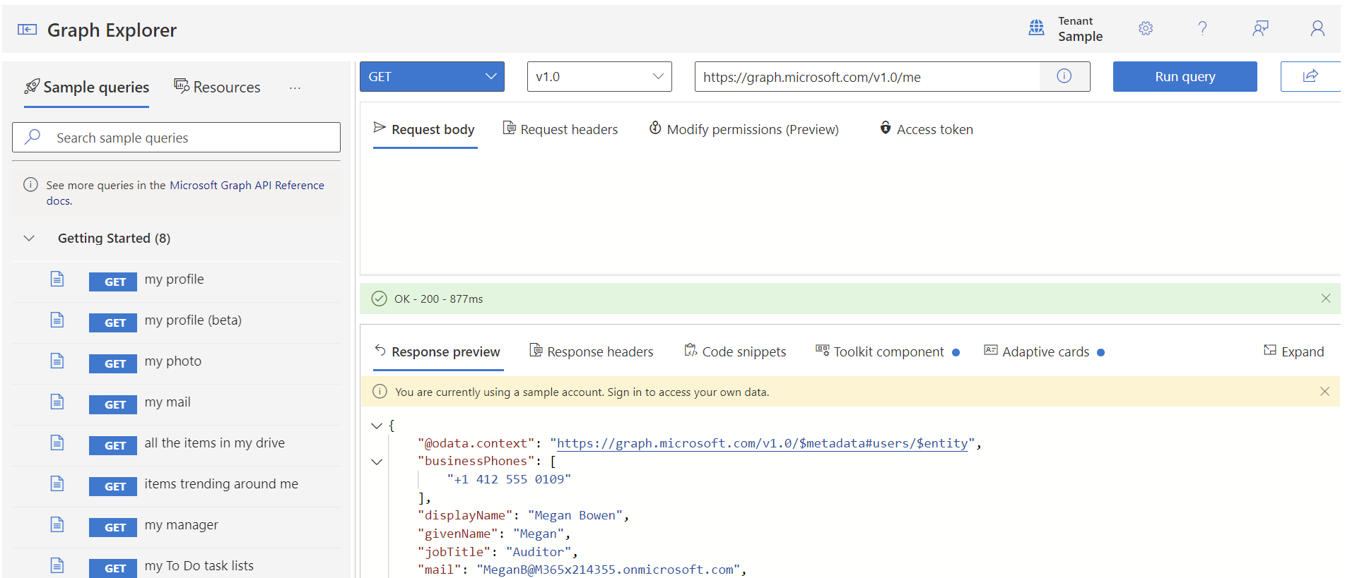 Screenshot of the Graph Explorer user interface.