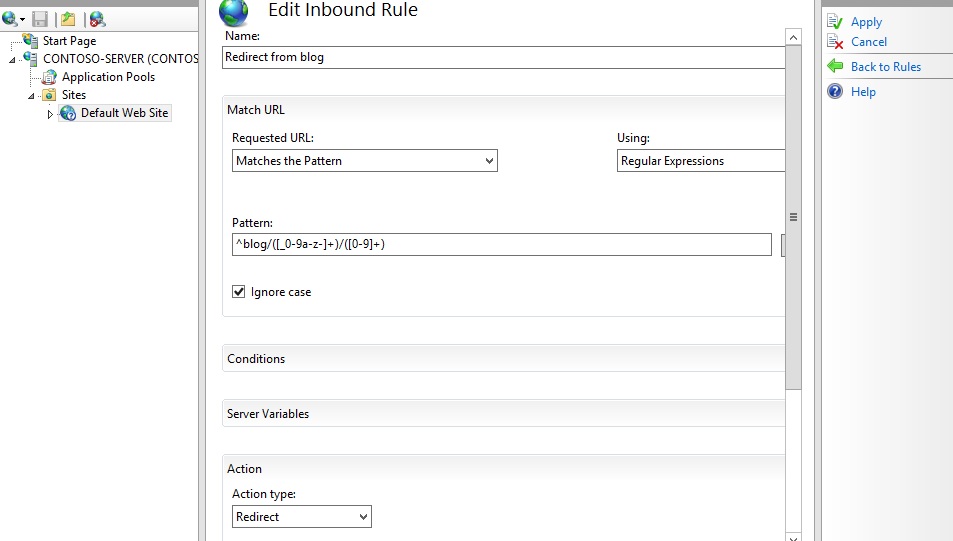 Screenshot che mostra il riquadro Modifica regola in ingresso. Sono disponibili nuove voci per nome, modello e azione.