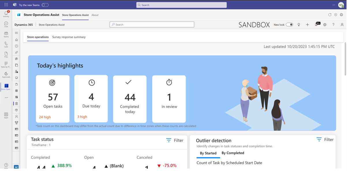 Immagine che mostra l'app Store Operations Assist aperta in Microsoft Teams.