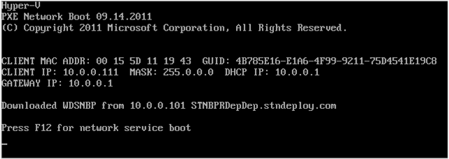 Schermata PXE del BIOS di esempio da una macchina virtuale Hyper-V.