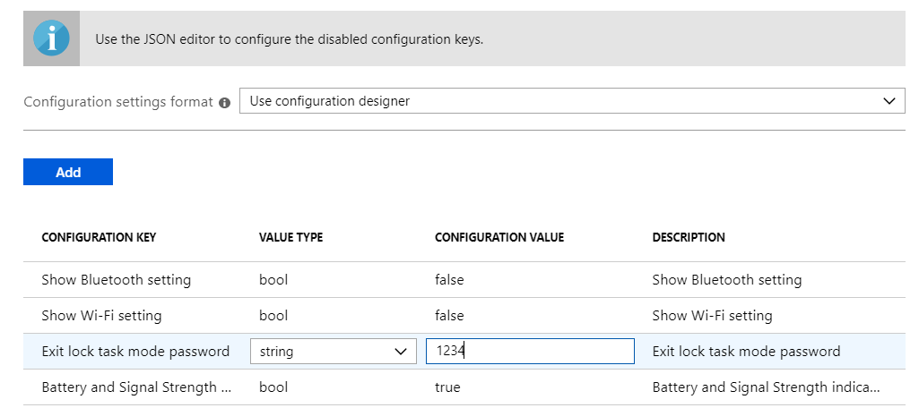 Screenshot delle impostazioni di configurazione aggiunte