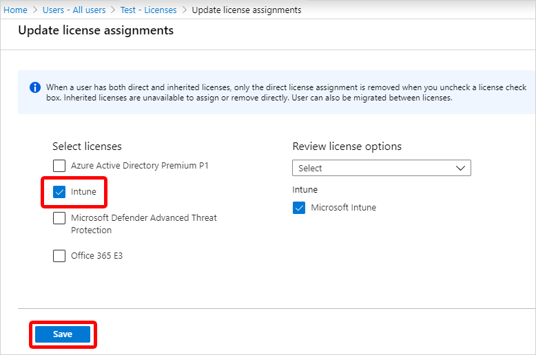 Screenshot della sezione Licenze del prodotto dell'interfaccia di amministrazione di Microsoft 365.