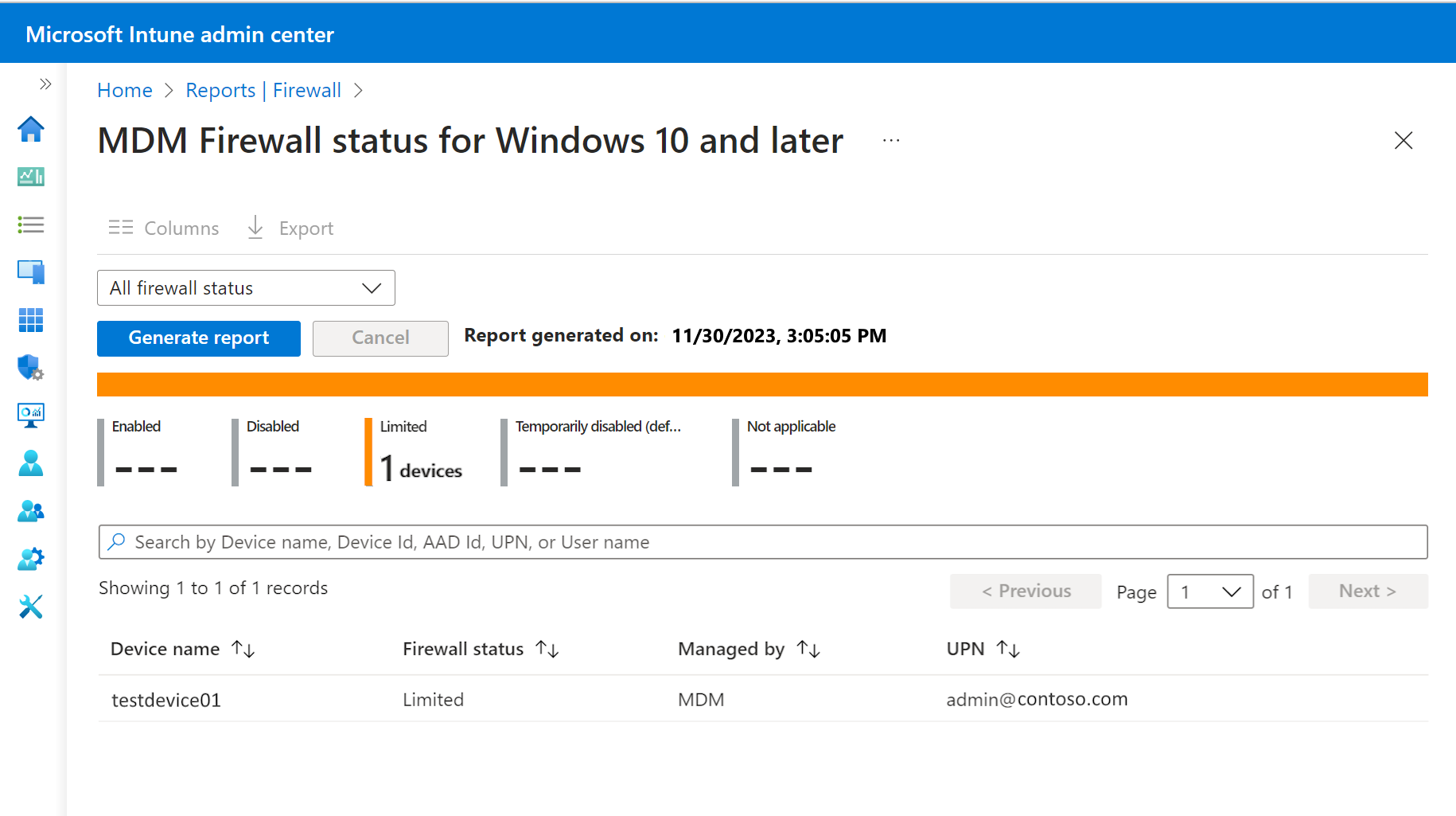 Visualizzare il report Stato del firewall