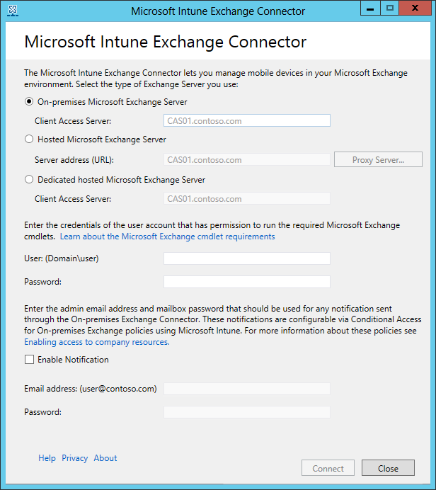 Immagine che mostra dove scegliere il tipo di Exchange Server