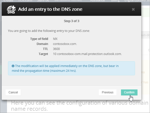 Record MX OVH selezionare Conferma.