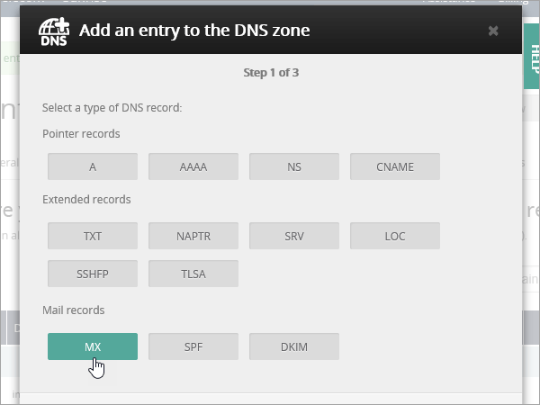 Tipo di record MX OVH.