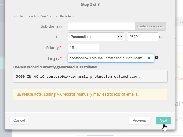 Record MX OVH selezionare Avanti.