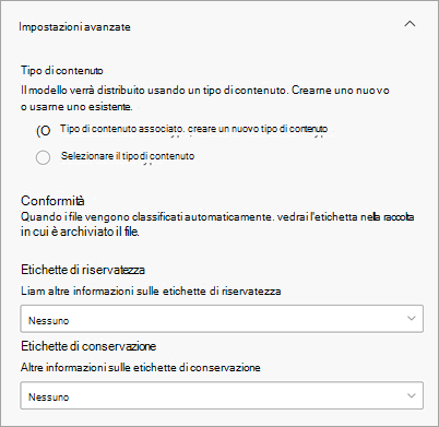 Screenshot della sezione Impostazioni avanzate nella pagina Crea un modello di elaborazione documenti semplice.