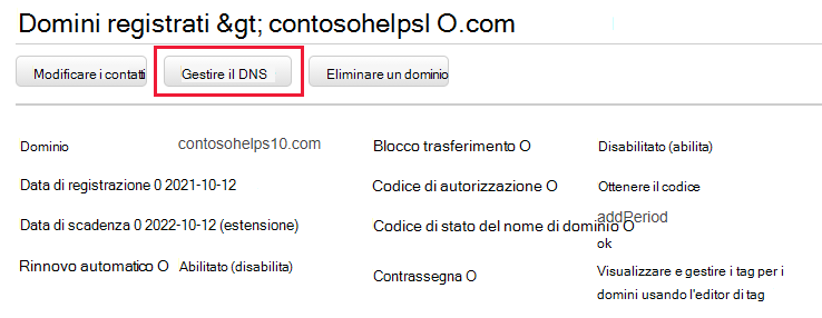 Selezionare Gestisci DNS dall'elenco a discesa.