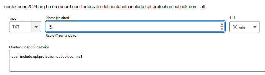 Screenshot della posizione in cui si seleziona Salva per aggiungere un record TXT SPF.