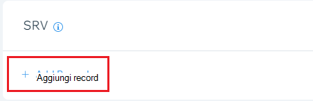 Screenshot in cui si seleziona Aggiungi un record per aggiungere un record SRV.