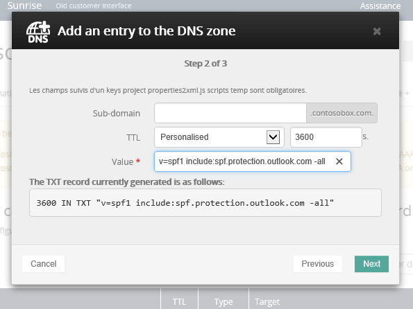 OVH Aggiungere un record TXT per SPF.